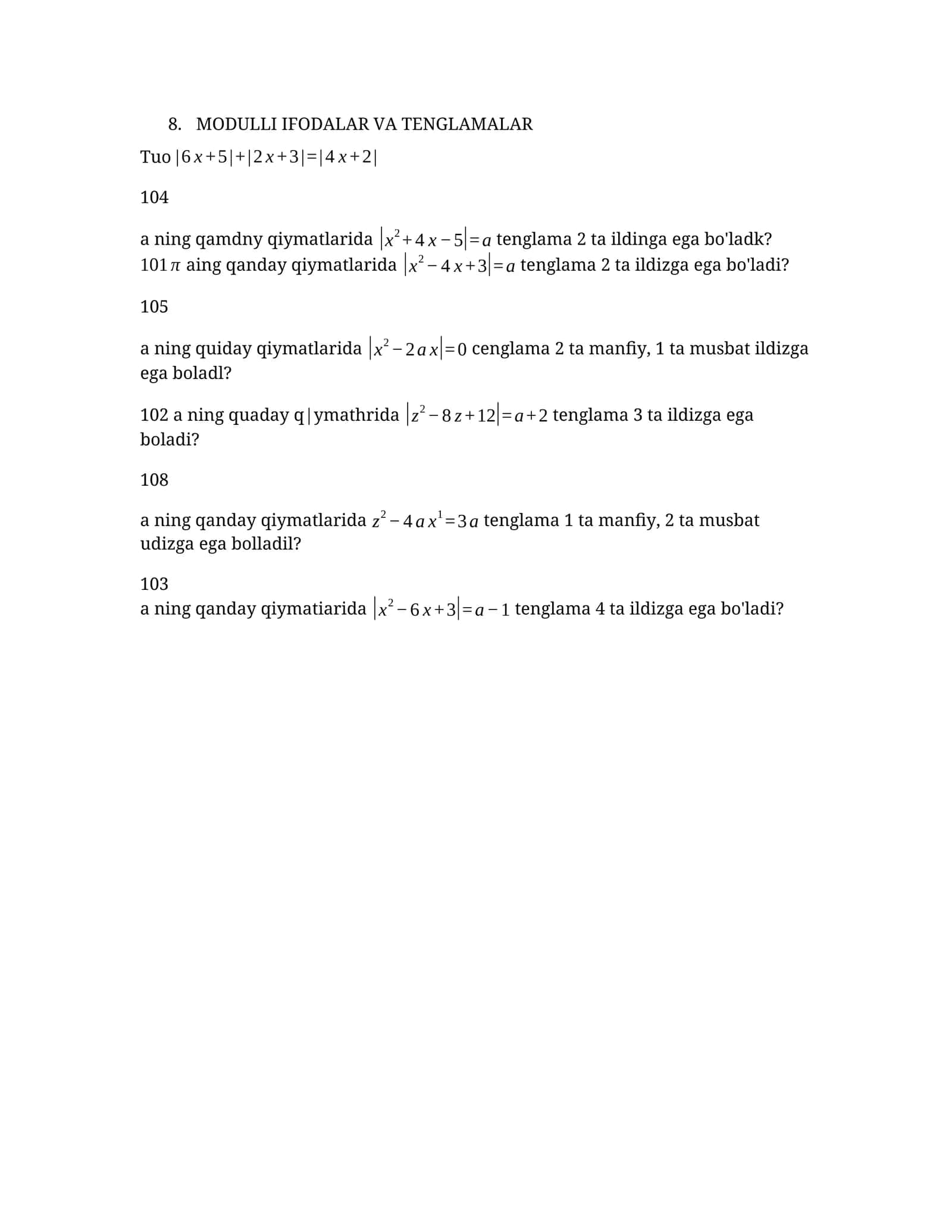 MODULLI IFODALAR VA TENGLAMALAR 1
