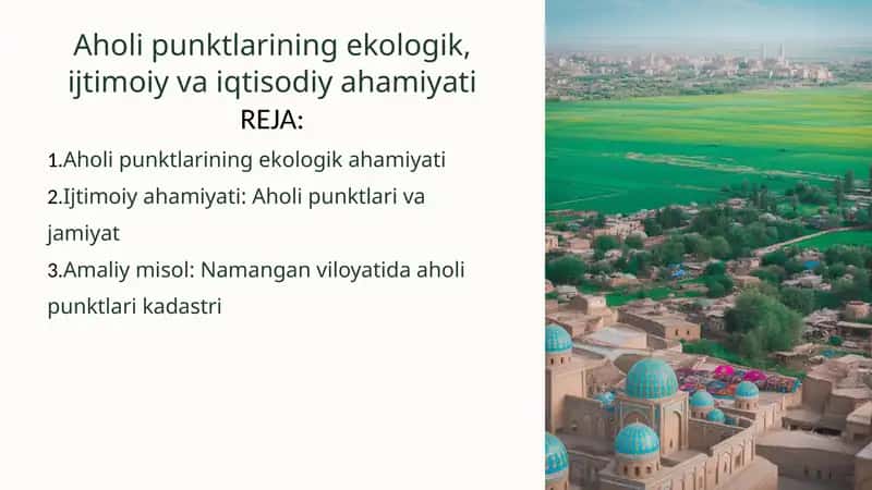 Aholi punktlarining ekologik, ijtimoiy va iqtisodiy ahamiyati 1