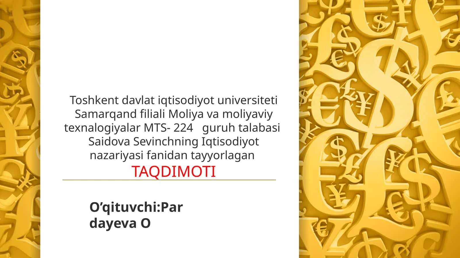 IQTISODIYMUVOZANAT, UNI TA’MINLASH SHARTSHAROITLARI VA ANIQLASHUSULLARI 1