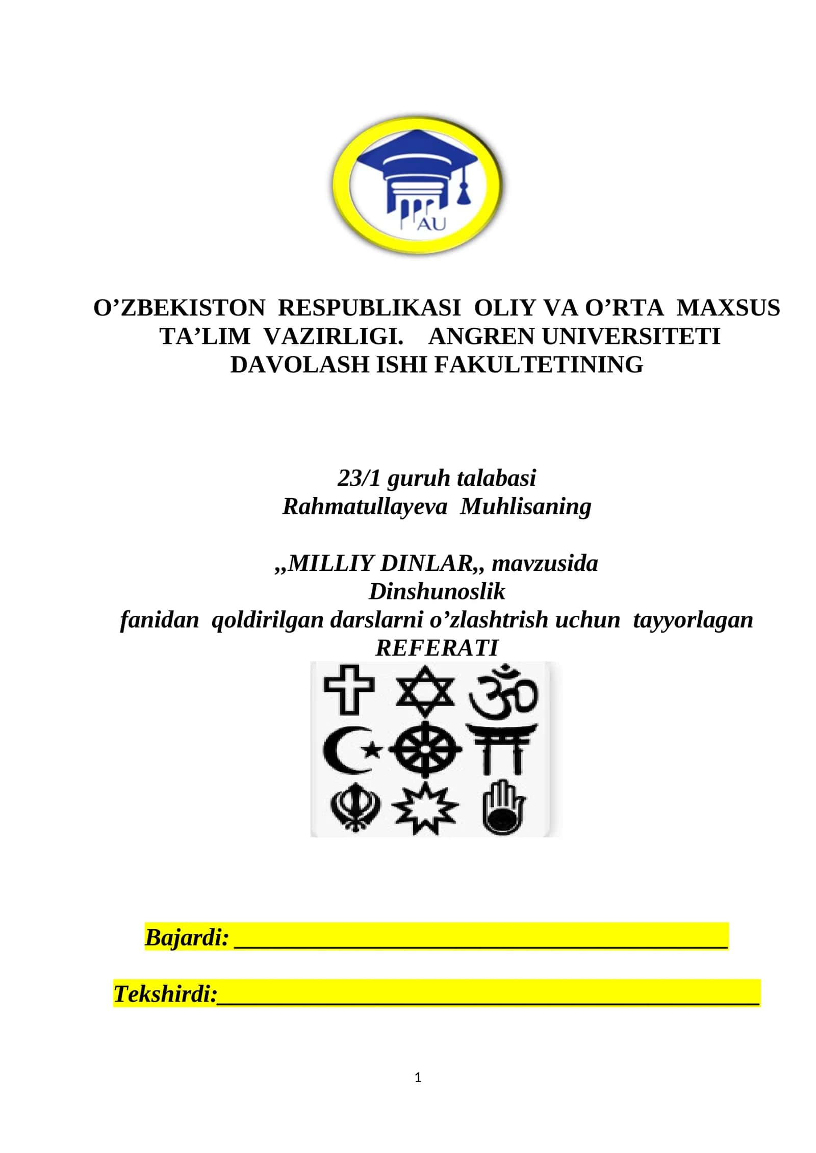 MILLIY DINLAR 1