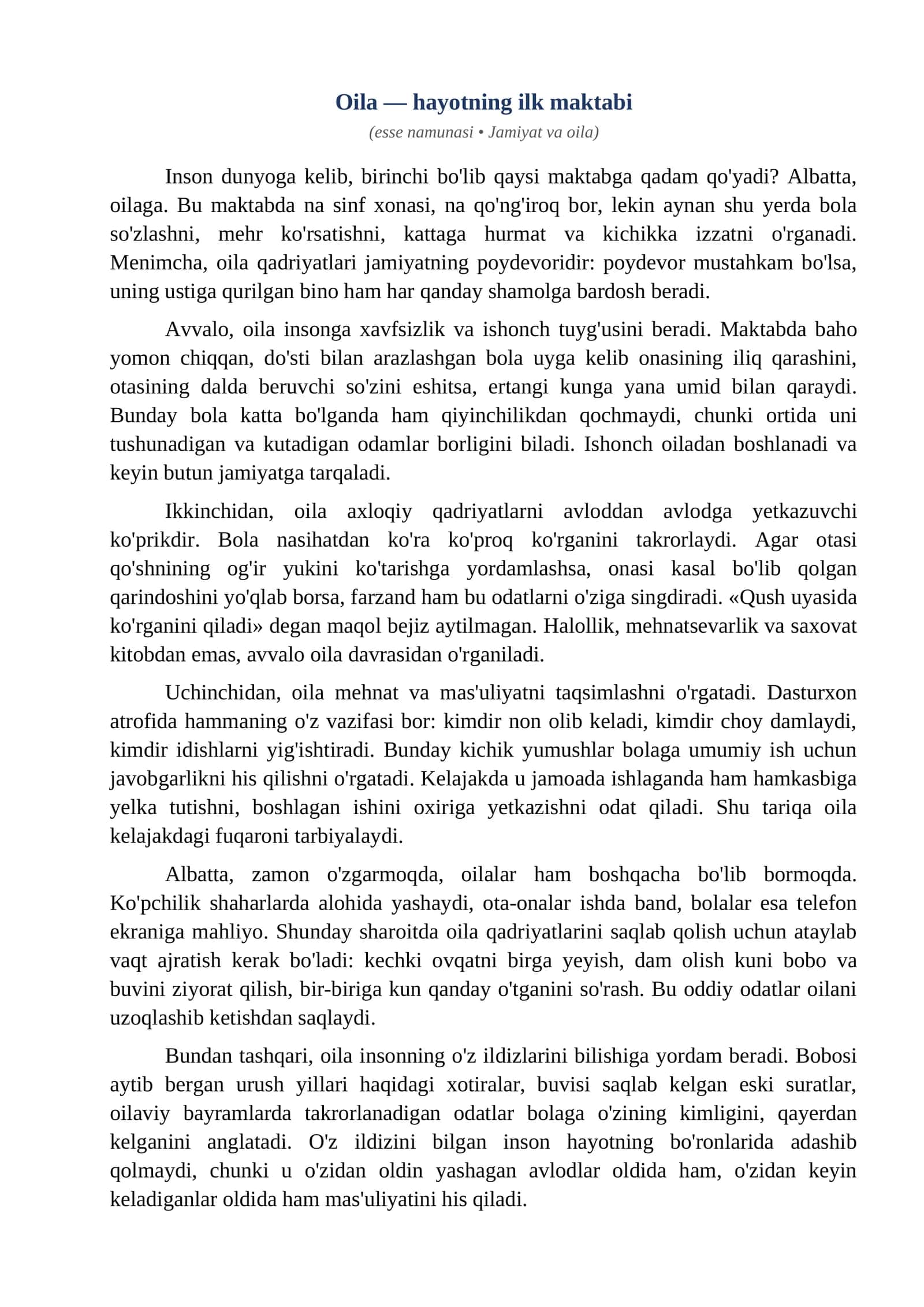 Esse Oila hayotning ilk maktabi 1
