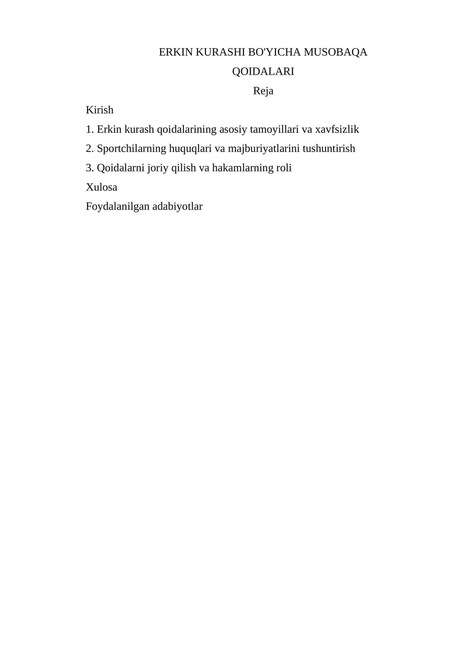 ERKIN KURASHI BO'YICHA MUSOBAQA QOIDALARI 1