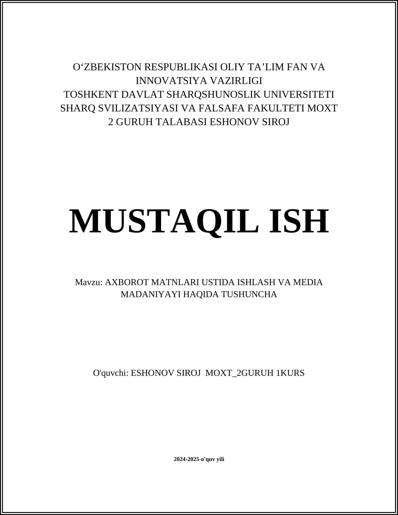 AXBOROT MATNLARI USTIDA ISHLASH VA MEDIA MADANIYAYI HAQIDA TUSHUNCHA 1