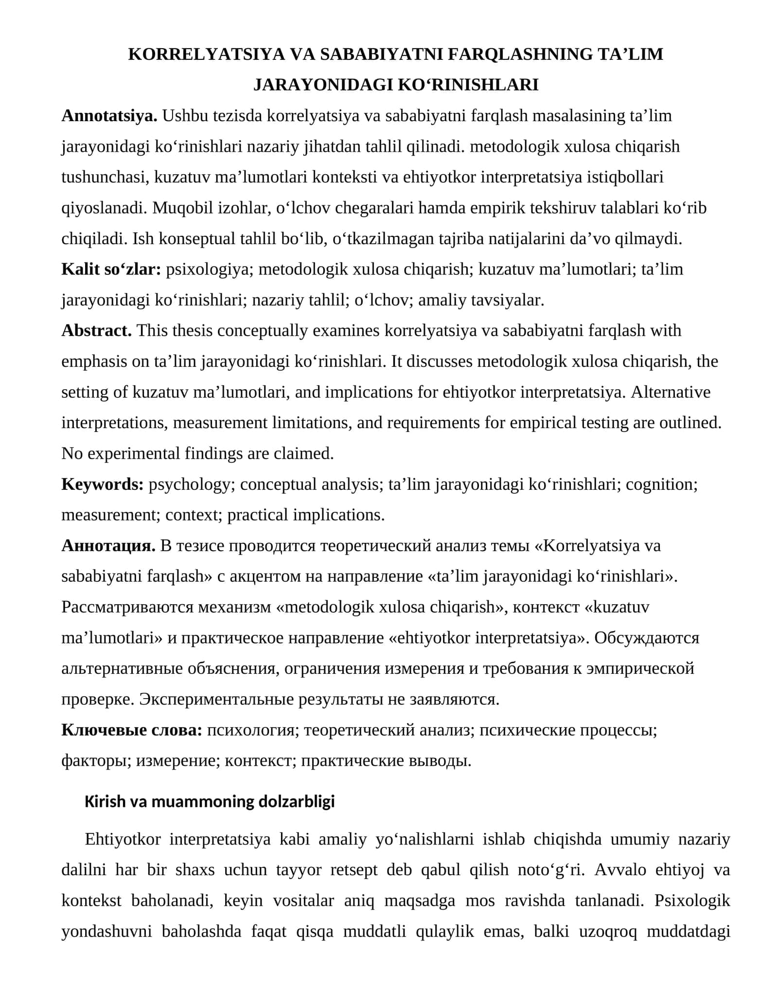 KORRELYATSIYA VA SABABIYATNI FARQLASHNING TA’LIM JARAYONIDAGI KO‘RINISHLARI 1