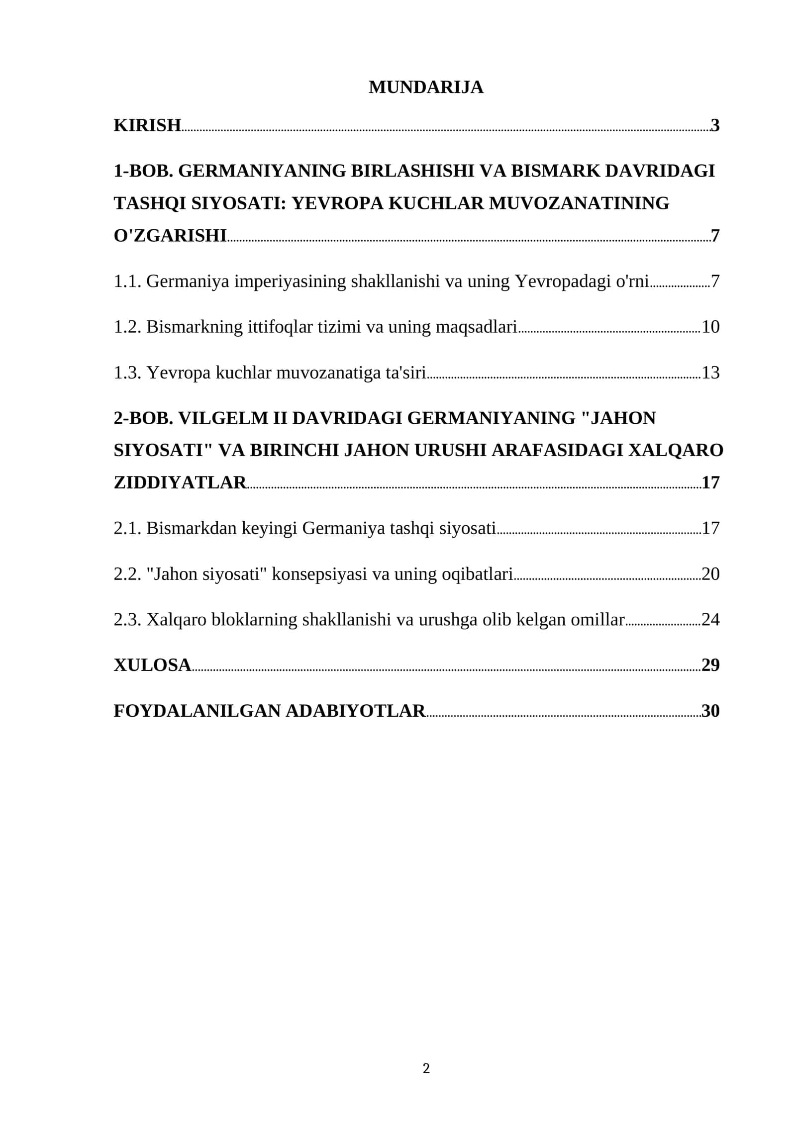GERMANIYANING BIRLASHISHI VA BISMARK DAVRIDAGI TASHQI SIYOSATI: YEVROPA KUCHLAR MUVOZANATINING O'ZGARISHI 1