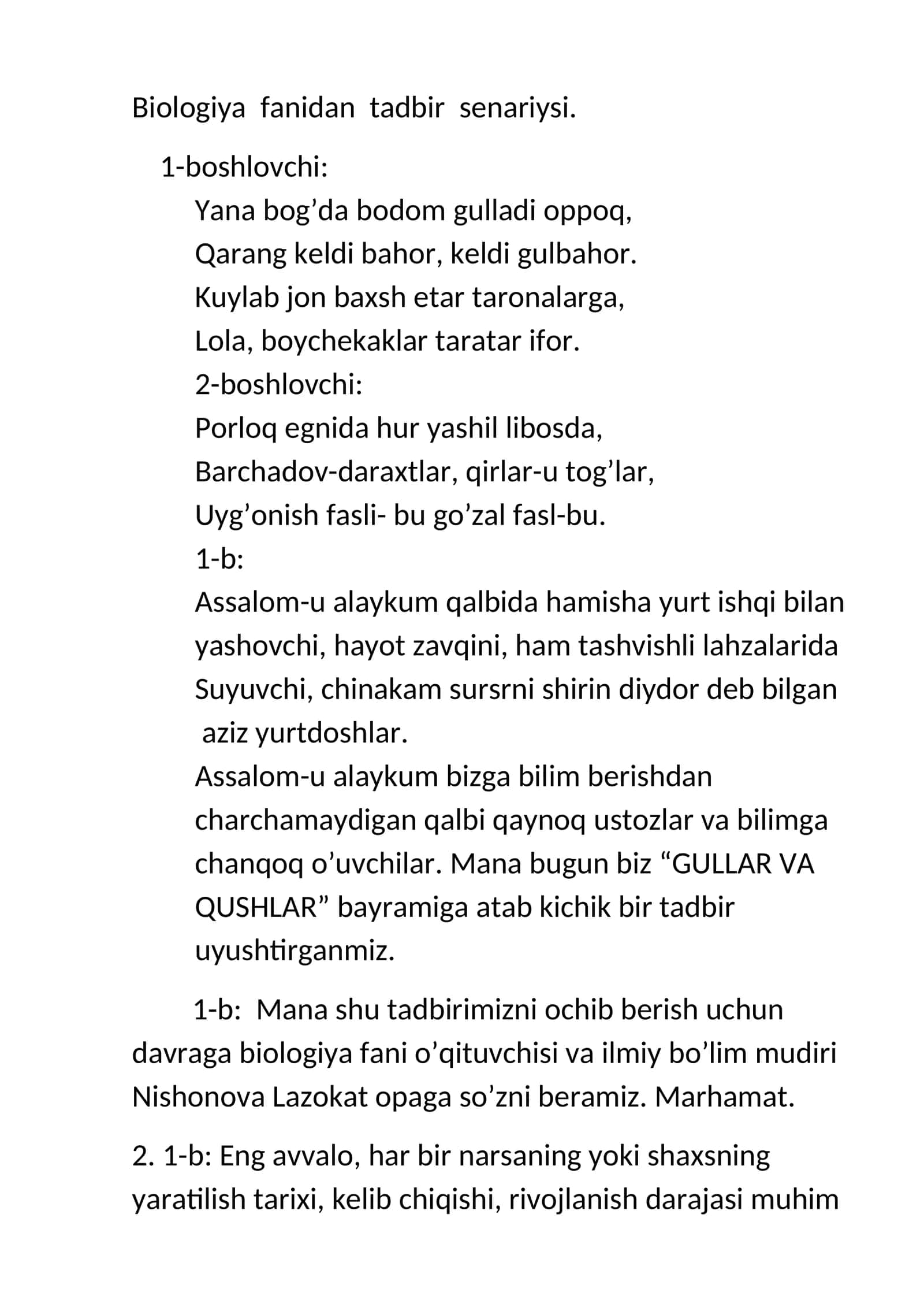 Biologiya tadbir ssenariysi 1