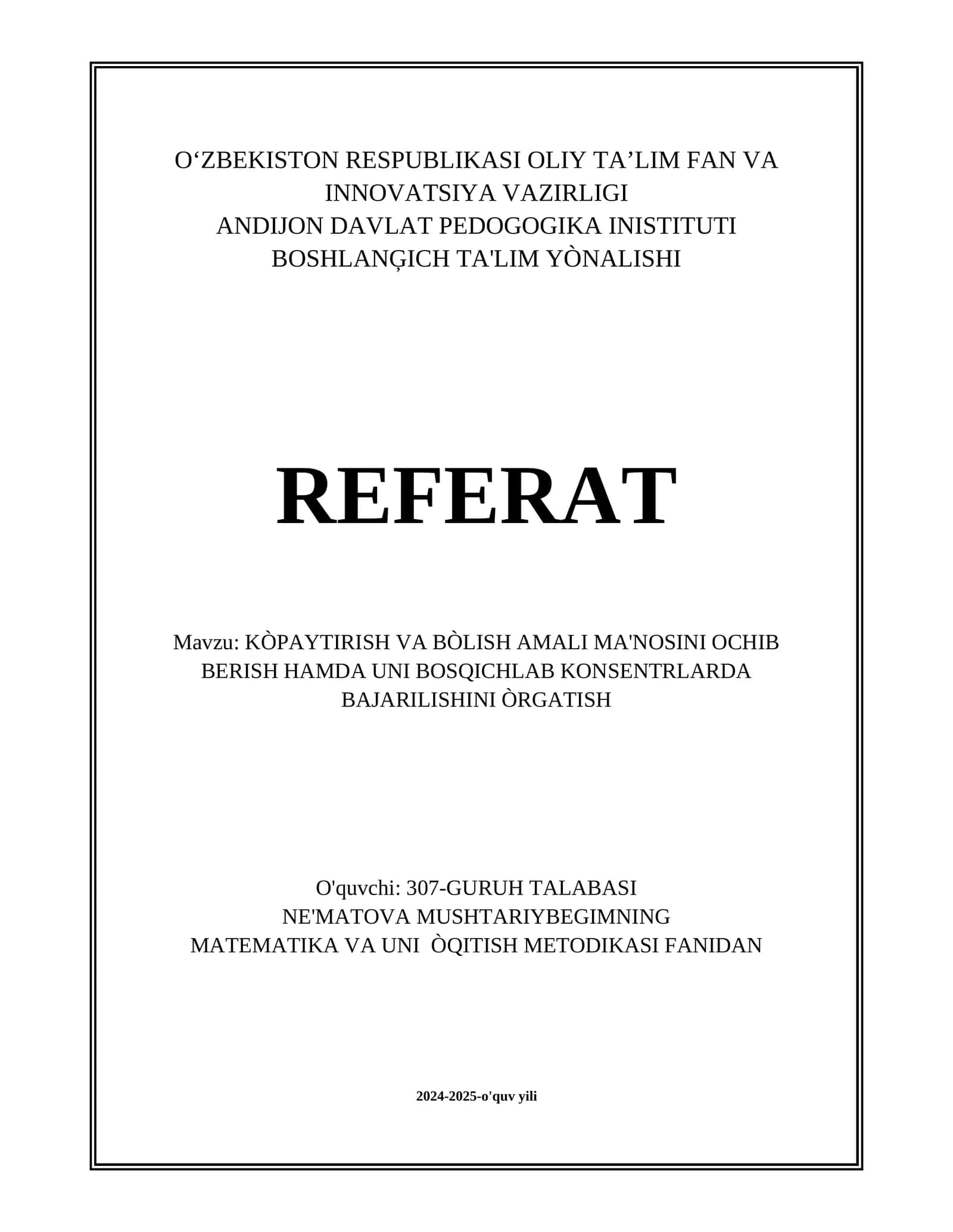 Ko‘paytirish va bo‘lish amallari 1
