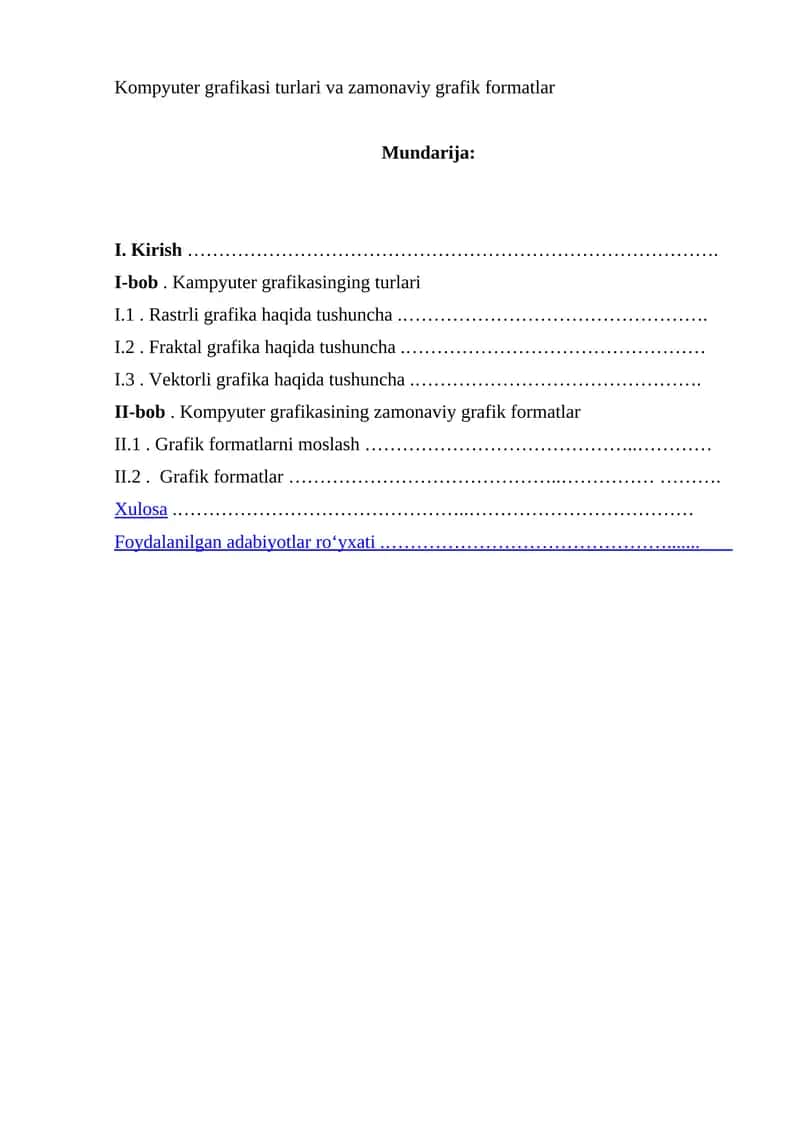 Kompyuter grafikasi turlari va zamonaviy grafik formatlar 1