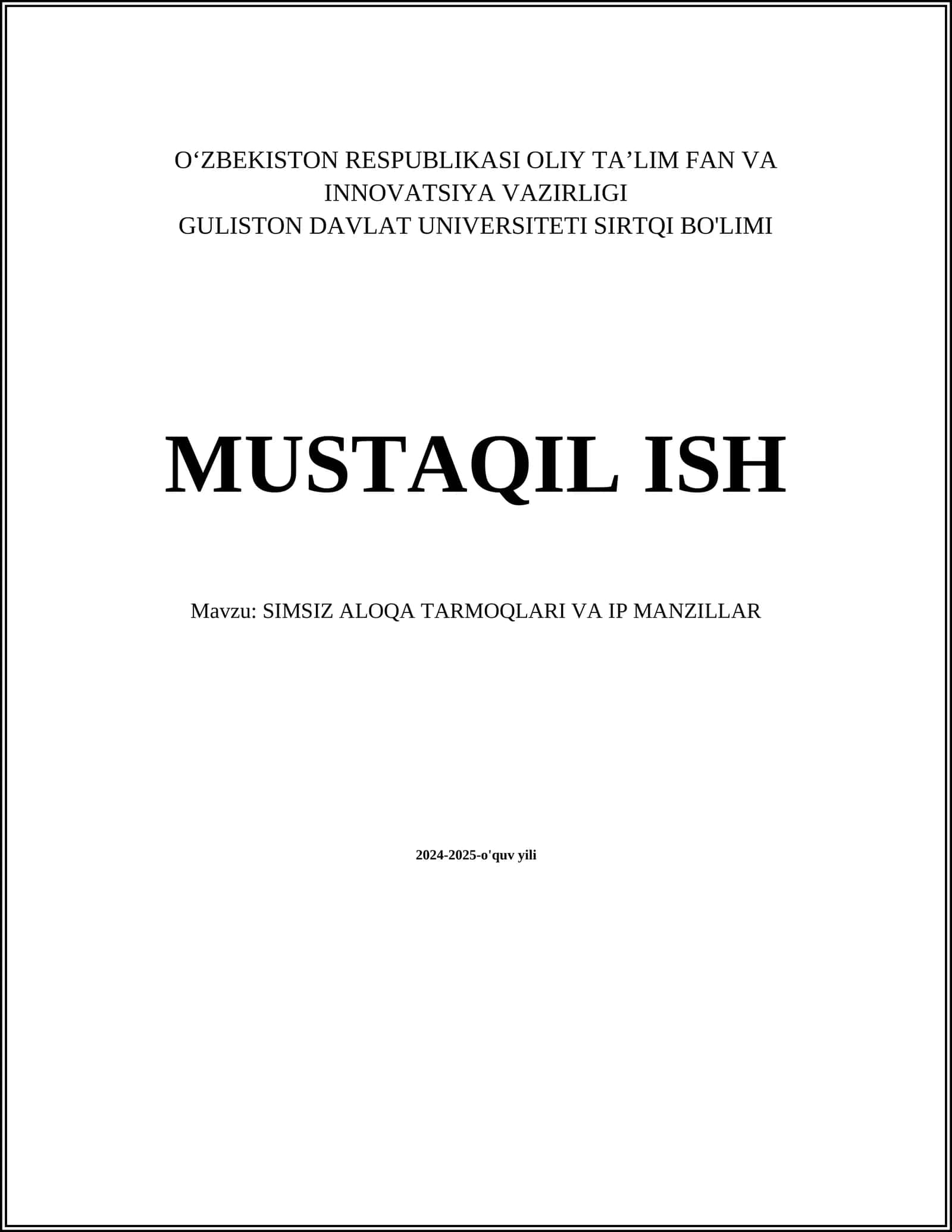 SIMSIZ ALOQA TARMOQLARI VA IP MANZILLAR 1