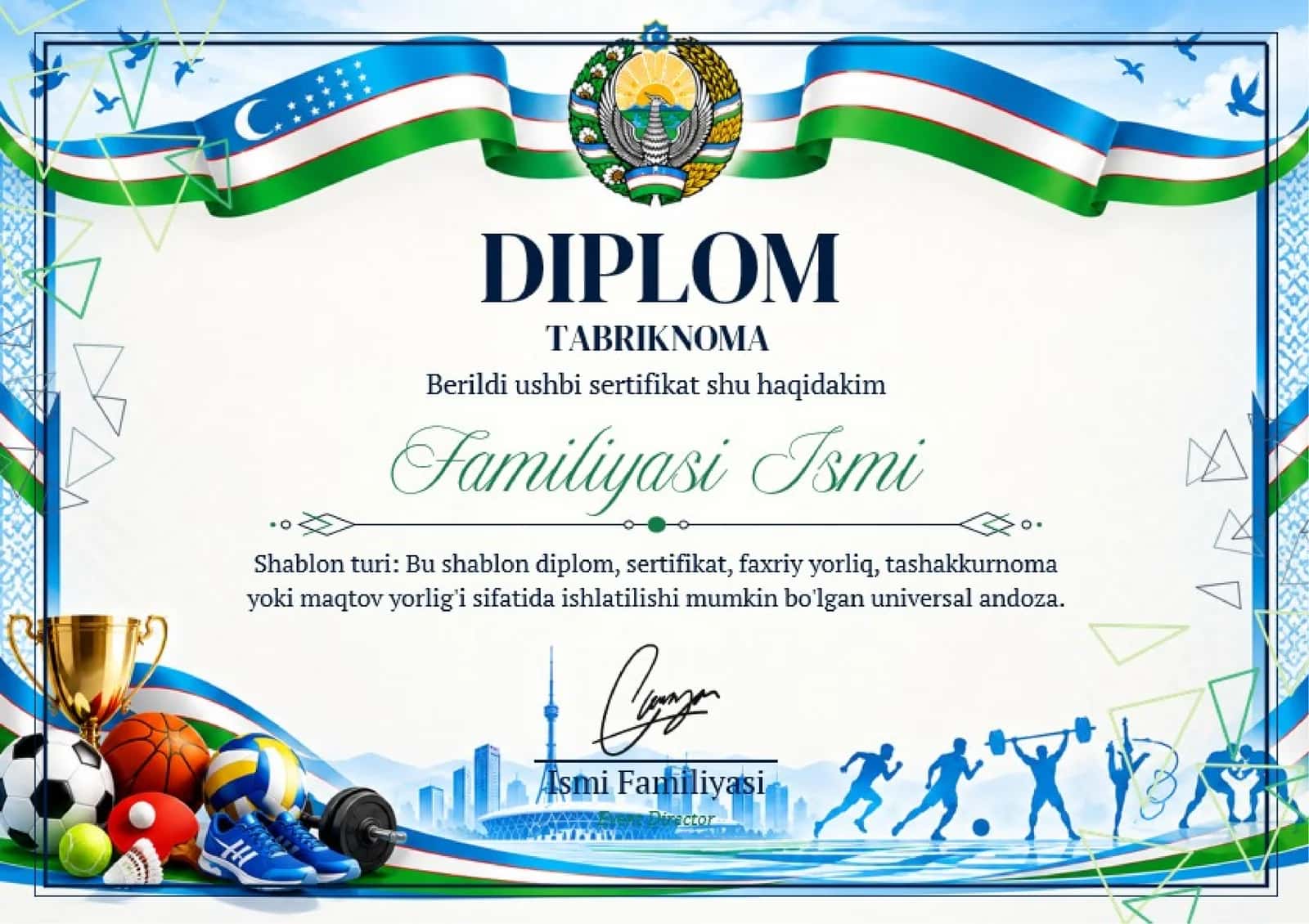 Shablon diplom, sertifikat, faxriy yorliq, tashakkurnoma yoki maqtov yorlig'i 1