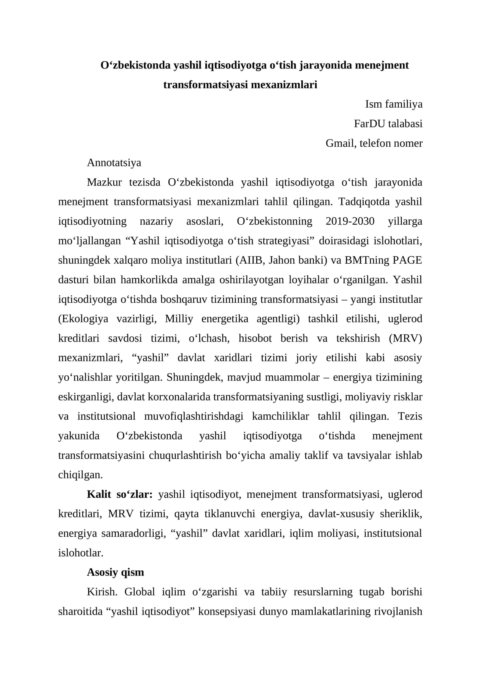 O‘zbekistonda yashil iqtisodiyotga o‘tish jarayonida menejment transformatsiyasi mexanizmlari 1