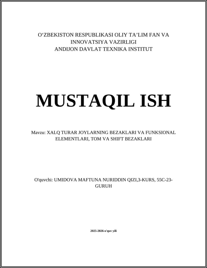 Xalq Turar Joylarining Bezaklari va Funktsional Elementlari 1