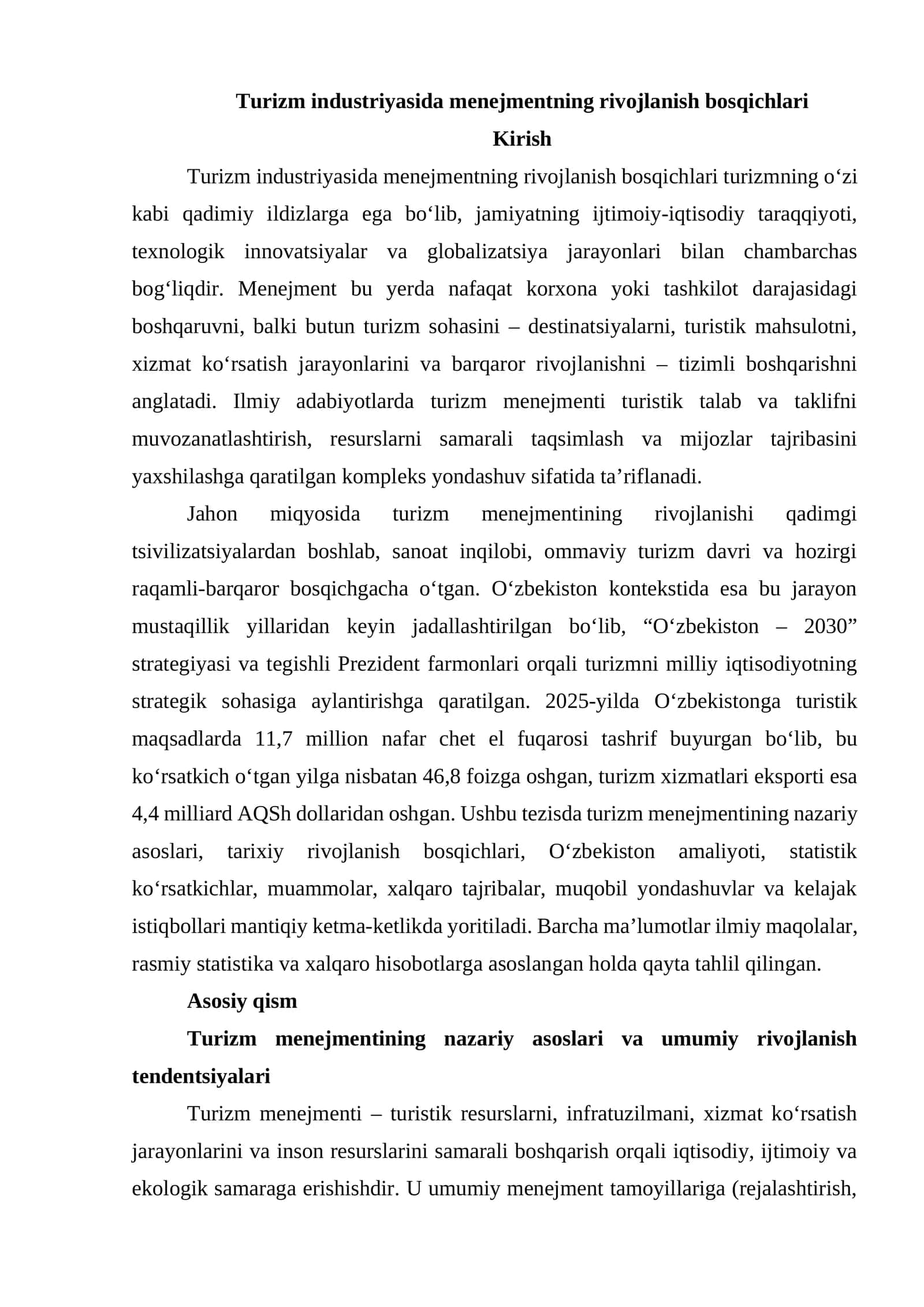 Turizm industriyasida menejmentning rivojlanish bosqichlari 1