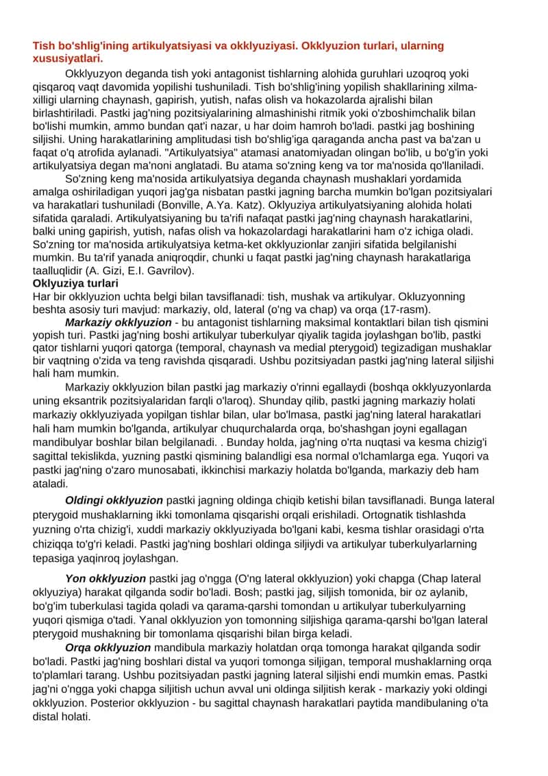 Okklyuziya va artikulyatsiya 1