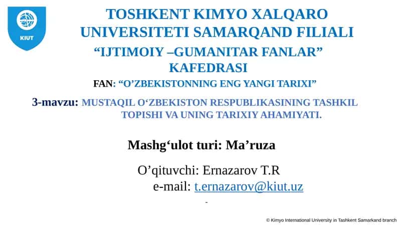 "O’ZBEKISTONNING ENG YANGI TARIXI" 1