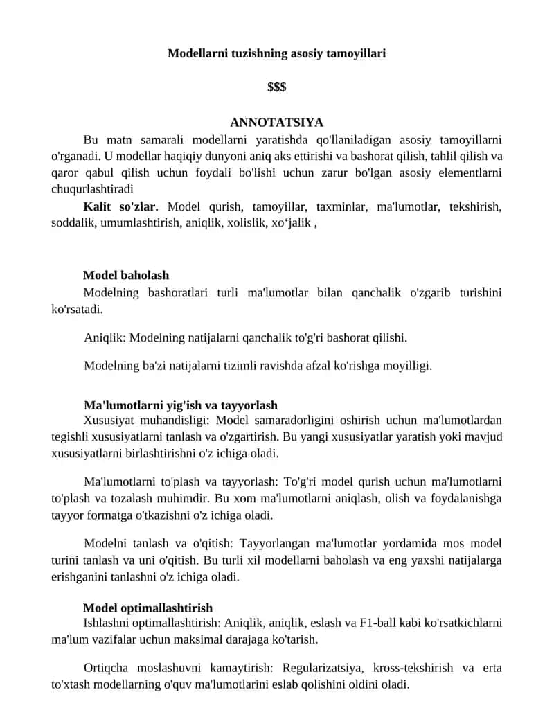 Modellarni tuzishning asosiy tamoyillari 1