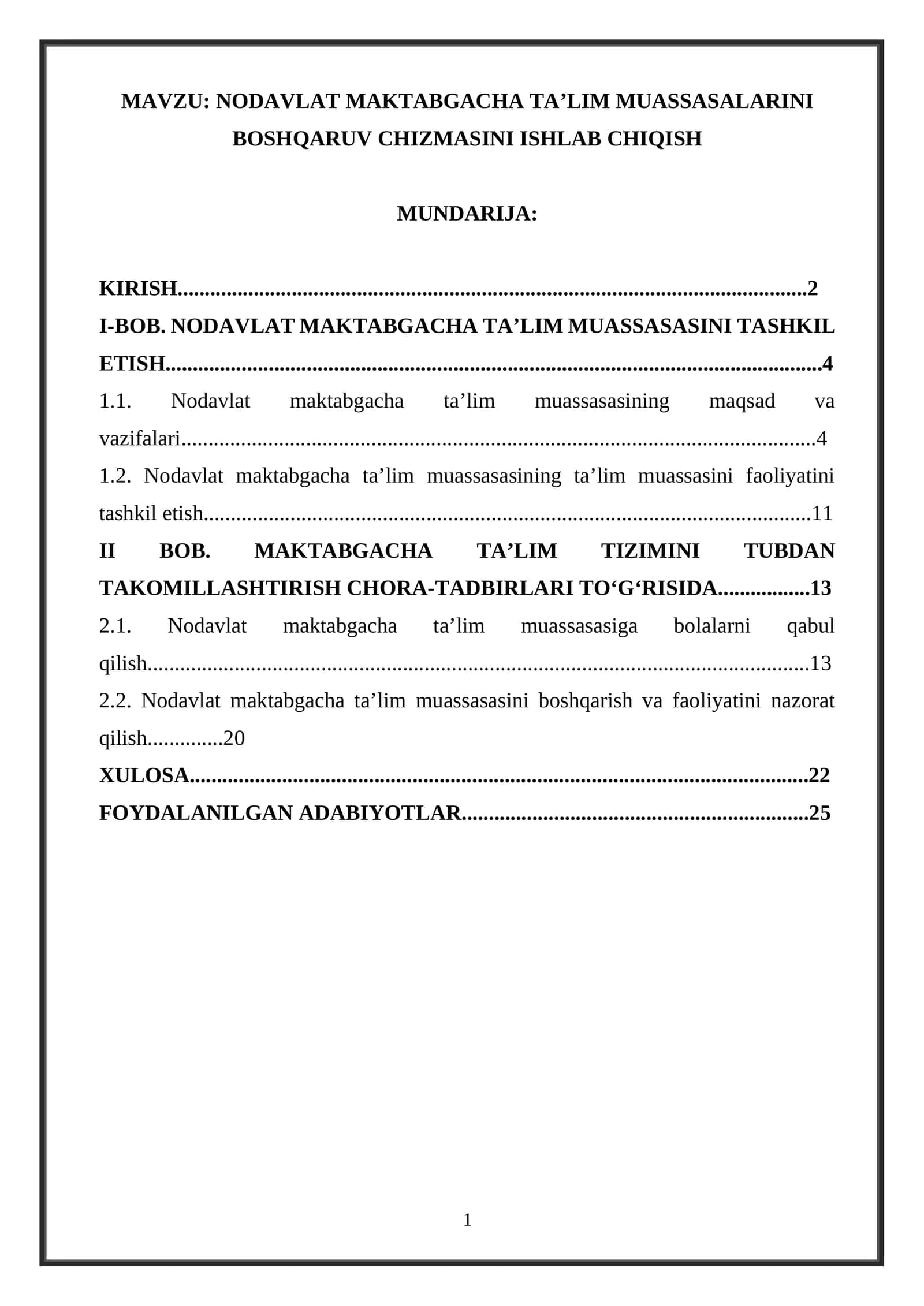 Nodavlat maktabgacha taʼlim muassasalarini boshqaruv chizmasini ishlab chiqish 1