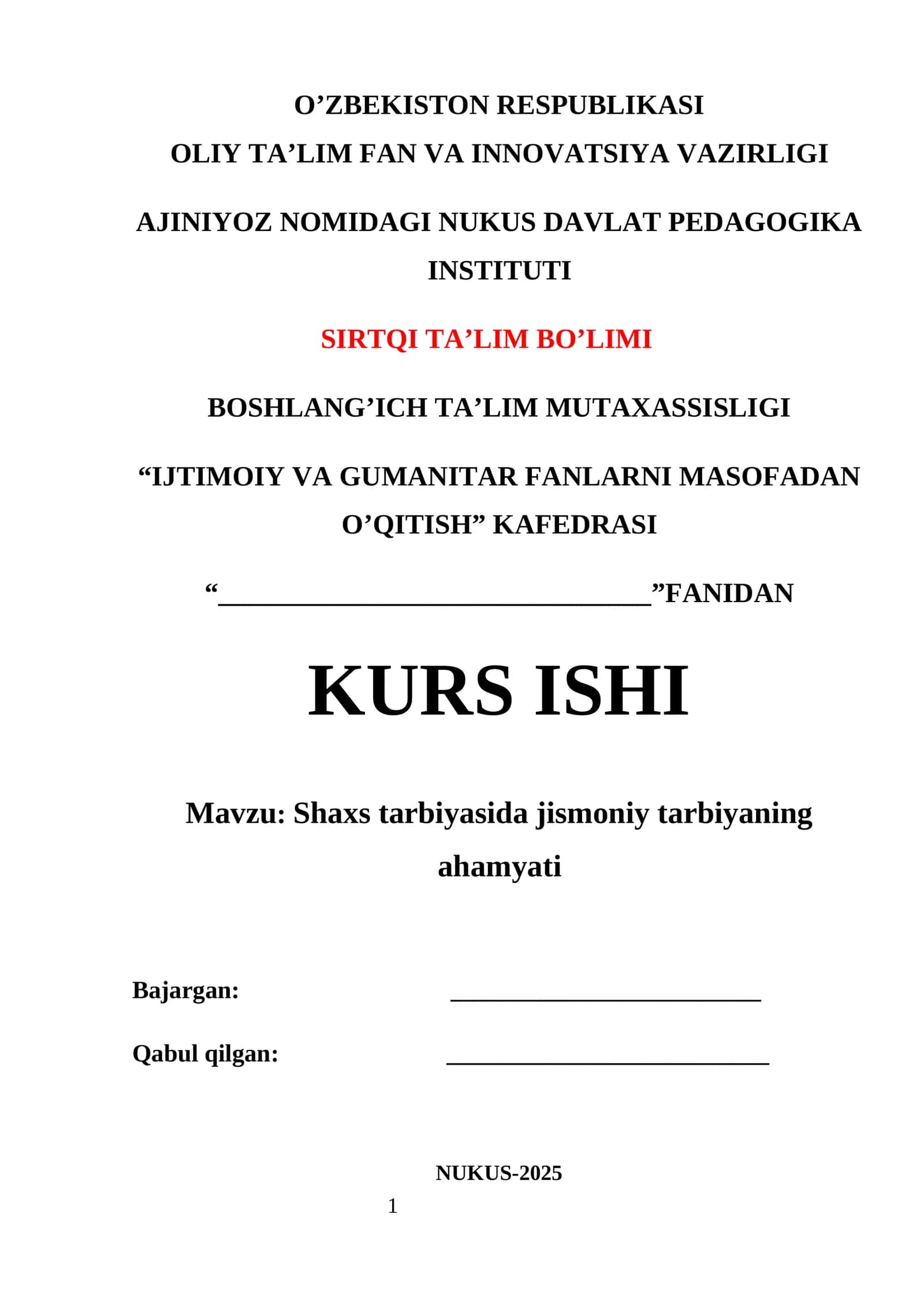 Shaxs tarbiyasida jismoniy tarbiyaning ahamyati 1