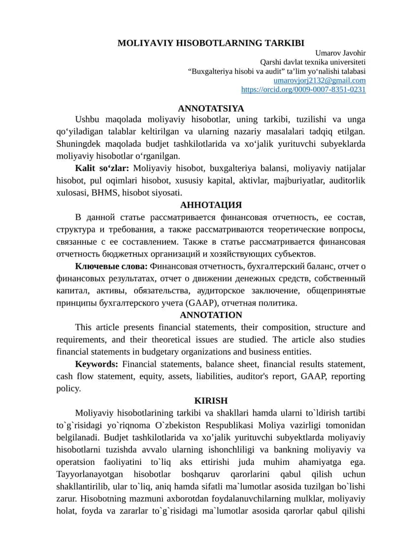 MOLIYAVIY HISOBOTLARNING TARKIBI 1