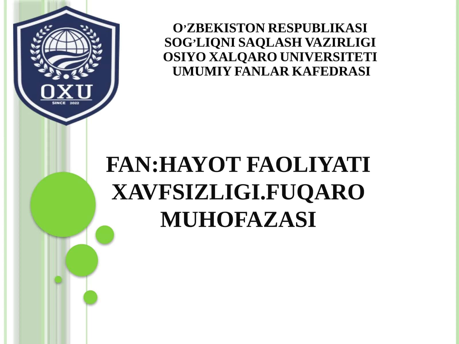 Hayot faoliyati xavfsizligi fanining nazariy asoslari 1