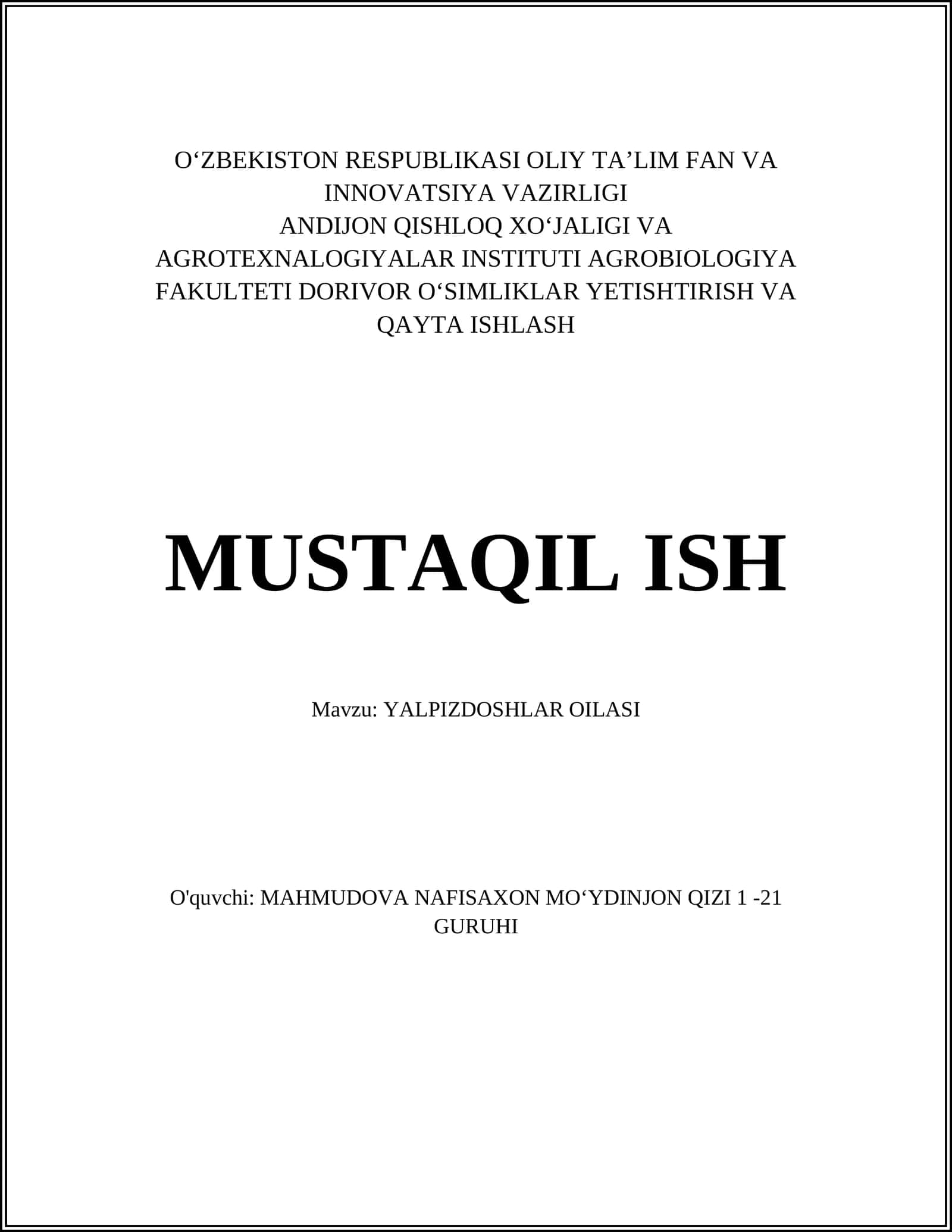 YALPIZDOSHLAR OILASI 1