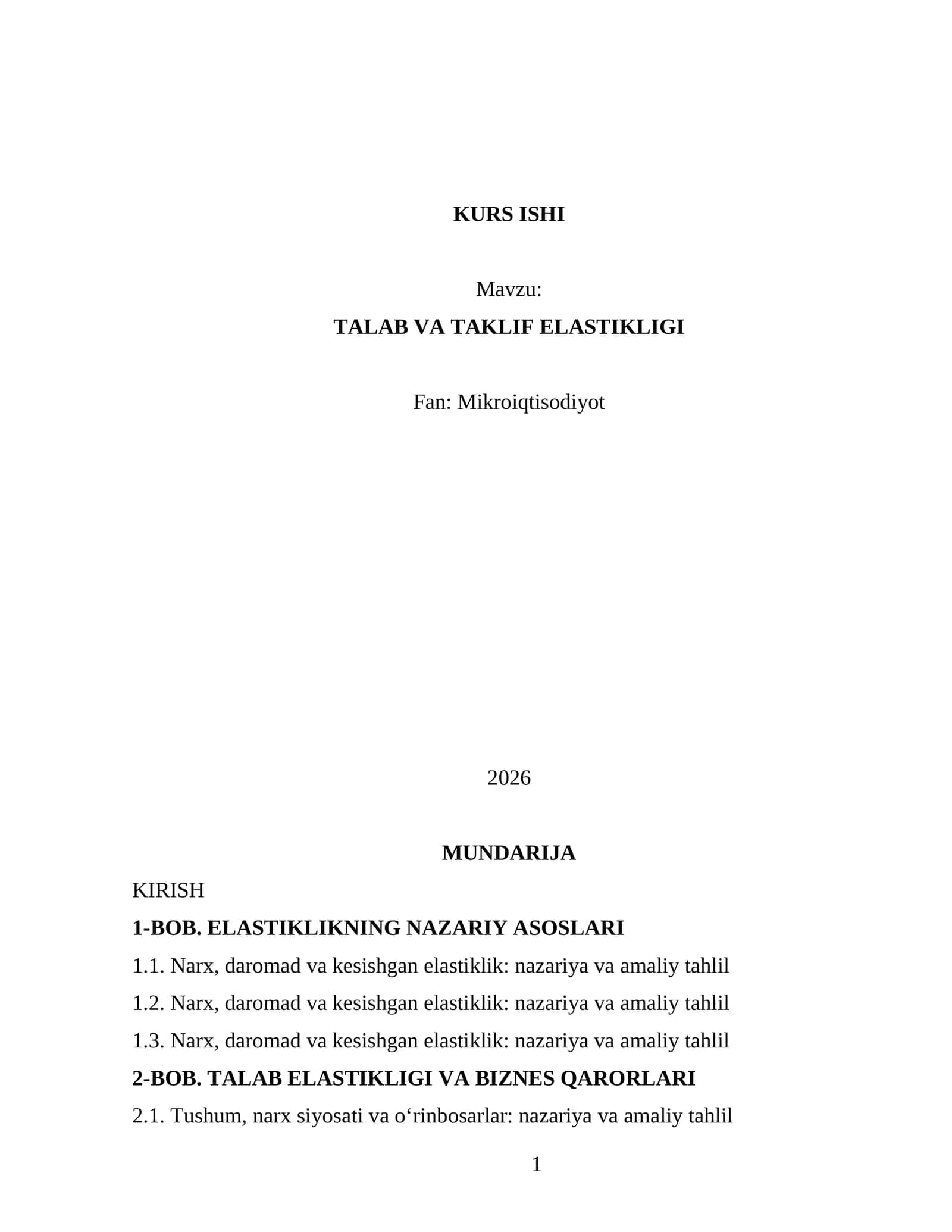 TALAB VA TAKLIF ELASTIKLIGI 1