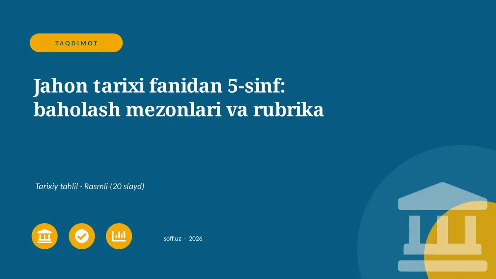 Jahon tarixi fanidan 5-sinf: baholash mezonlari va rubrika 1