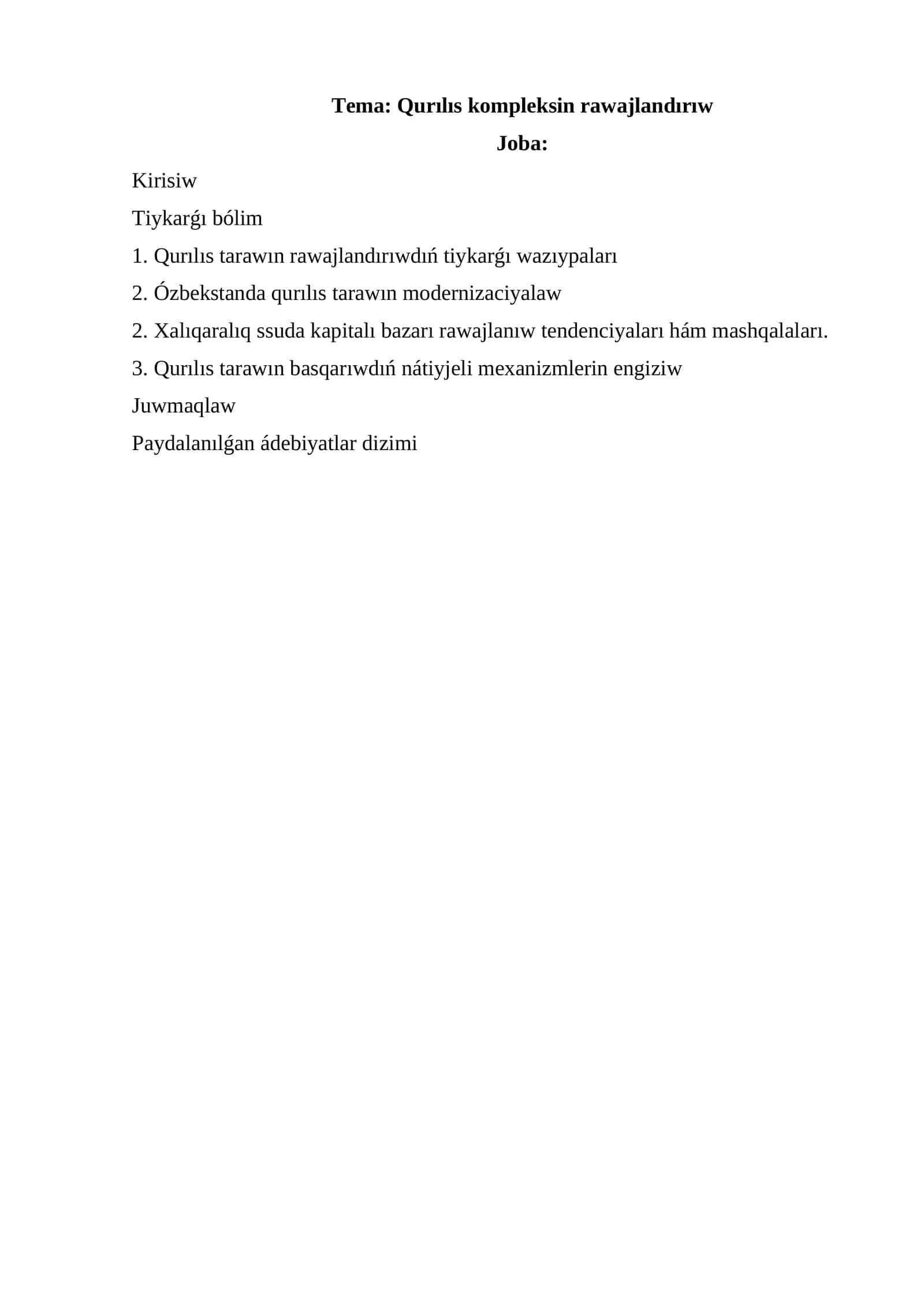 Qurılıs kompleksin rawajlandırıw 1