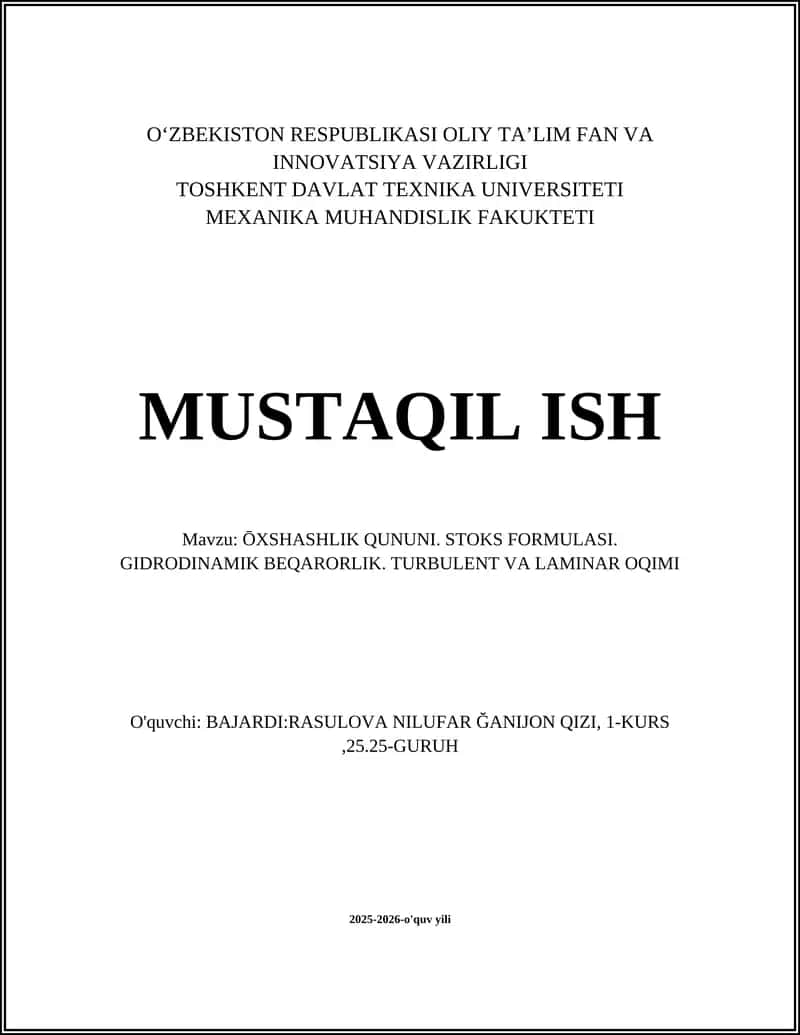 O'xshashlik qonuni va o'lchovli tahlil asoslari 1