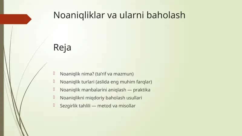Noaniqliklar va ularni baholash 1