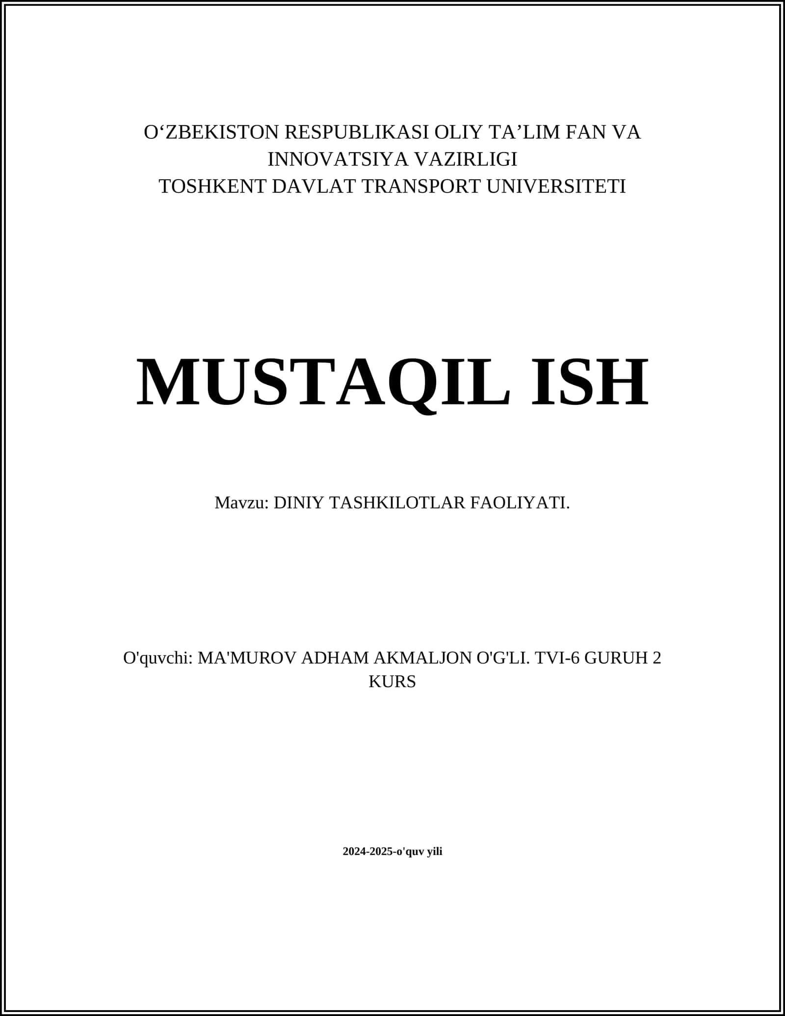 DINIY TASHKILOTLAR FAOLIYATI 1