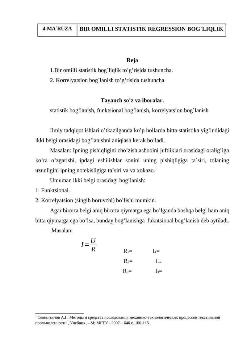 BIR OMILLI STATISTIK REGRESSION BOG`LIQLIK 1