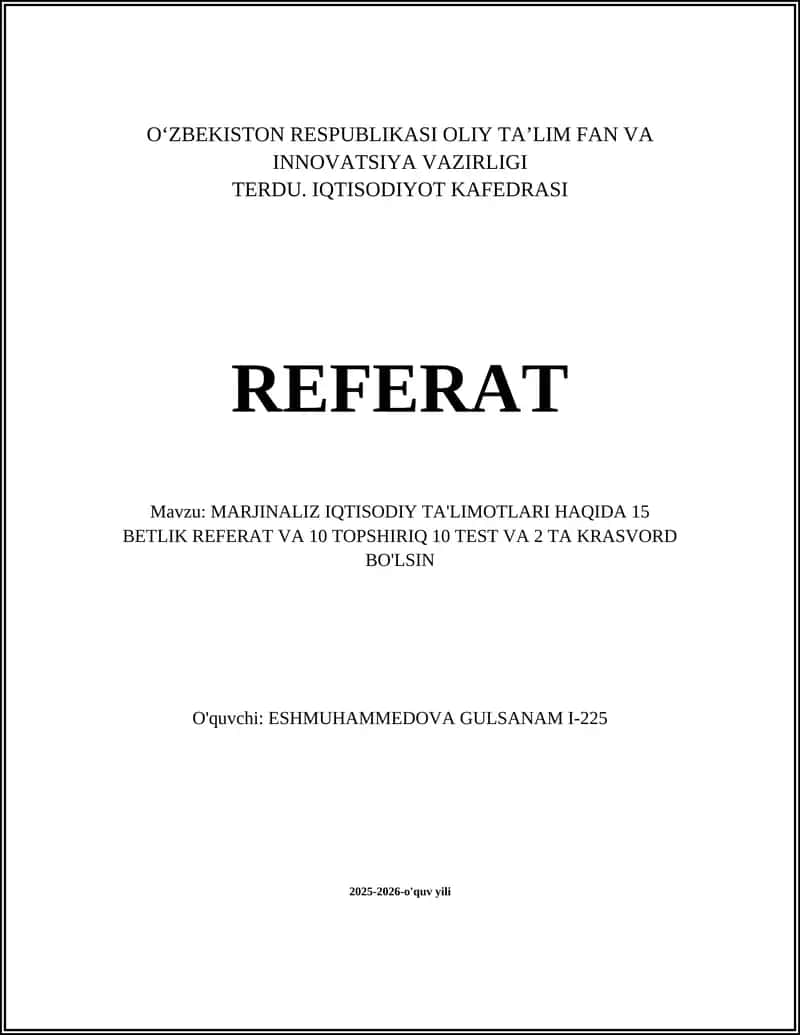 Marjinaliz Iqtisodiy Ta'limotlari Haqida Referat 1