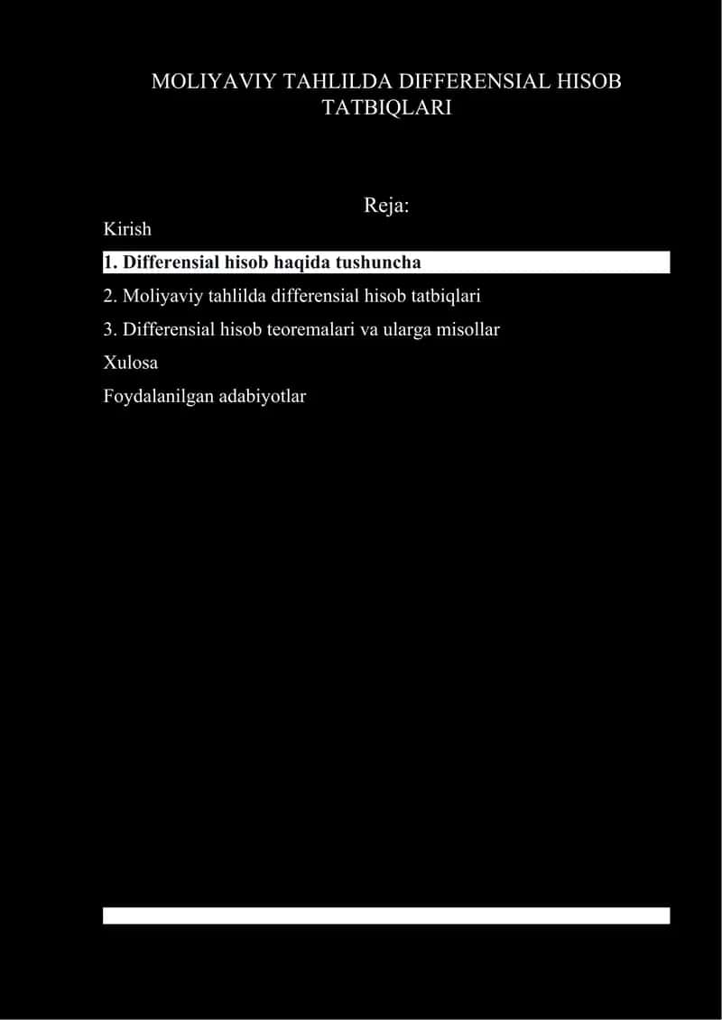 Moliyaviy tahlilda differensial hisob tatbiqlari 1