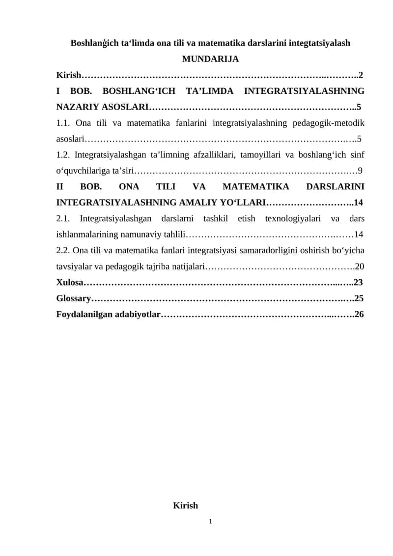 Boshlanģich ta‘limda ona tili va matematika darslarini integtatsiyalash 1