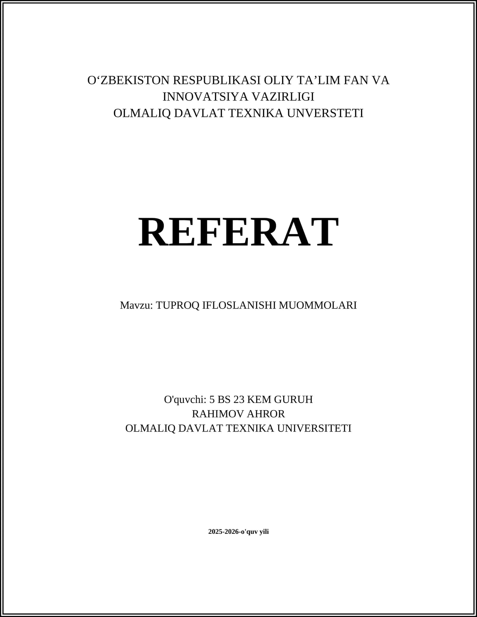 TUPROQ IFLOSLANISHI MUOMMOLARI 1