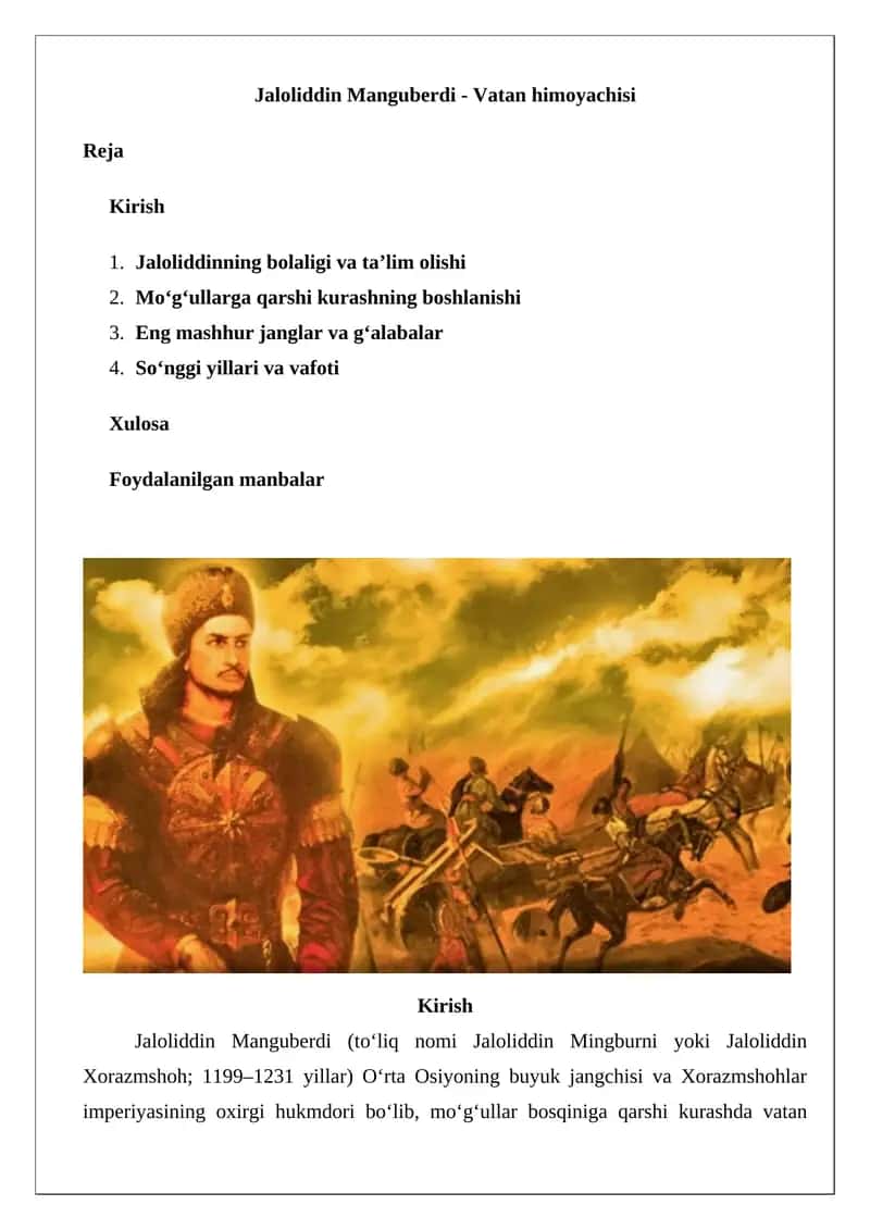 Jaloliddin Manguberdi - Vatan himoyachisi 1