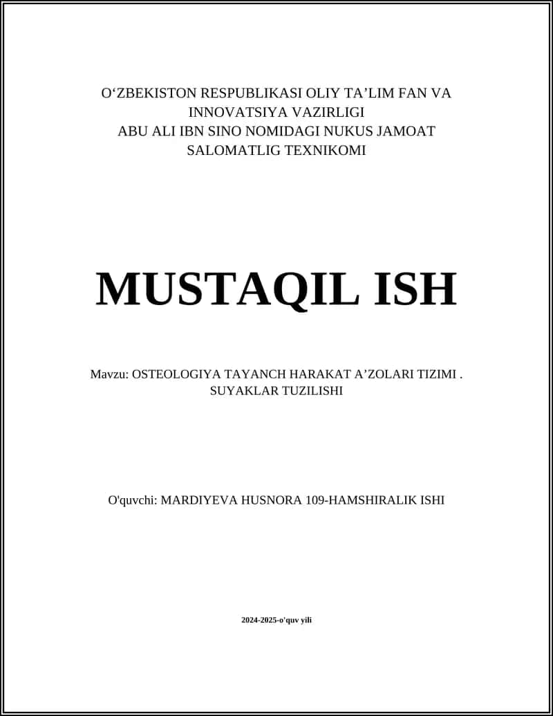 OSTEOLOGIYA TAYANCH HARAKAT AʼZOLARI TIZIMI 1