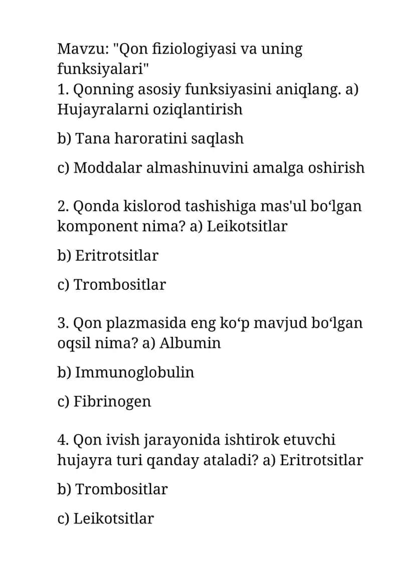 "Qon fiziologiyasi va uning funksiyalari" 1