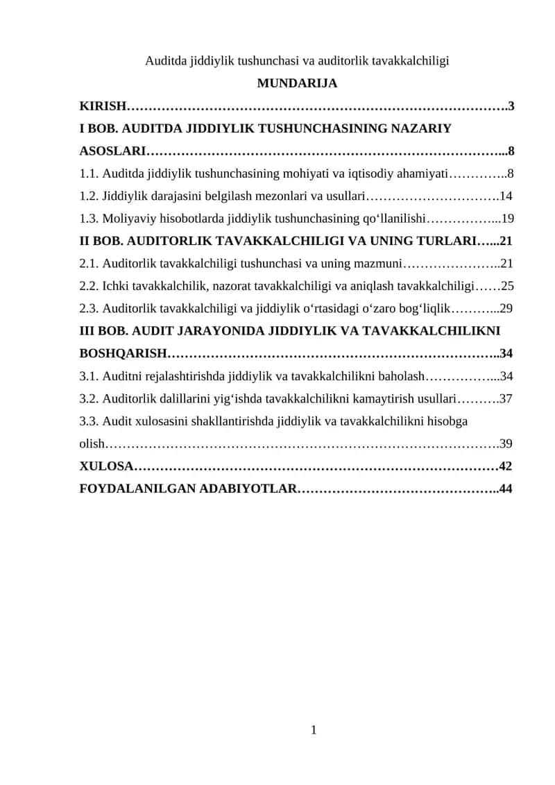 Auditda jiddiylik tushunchasi va auditorlik tavakkalchiligi 1