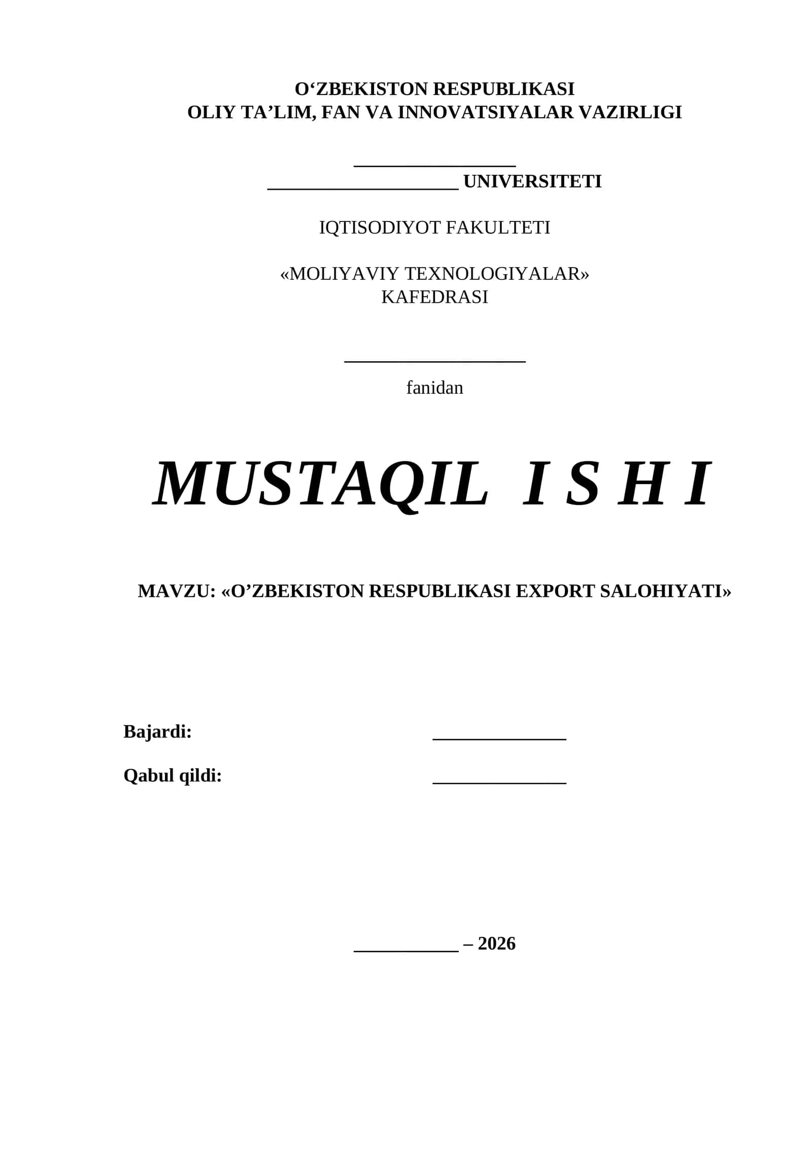 O’ZBEKISTON RESPUBLIKASI EXPORT SALOHIYATI 1