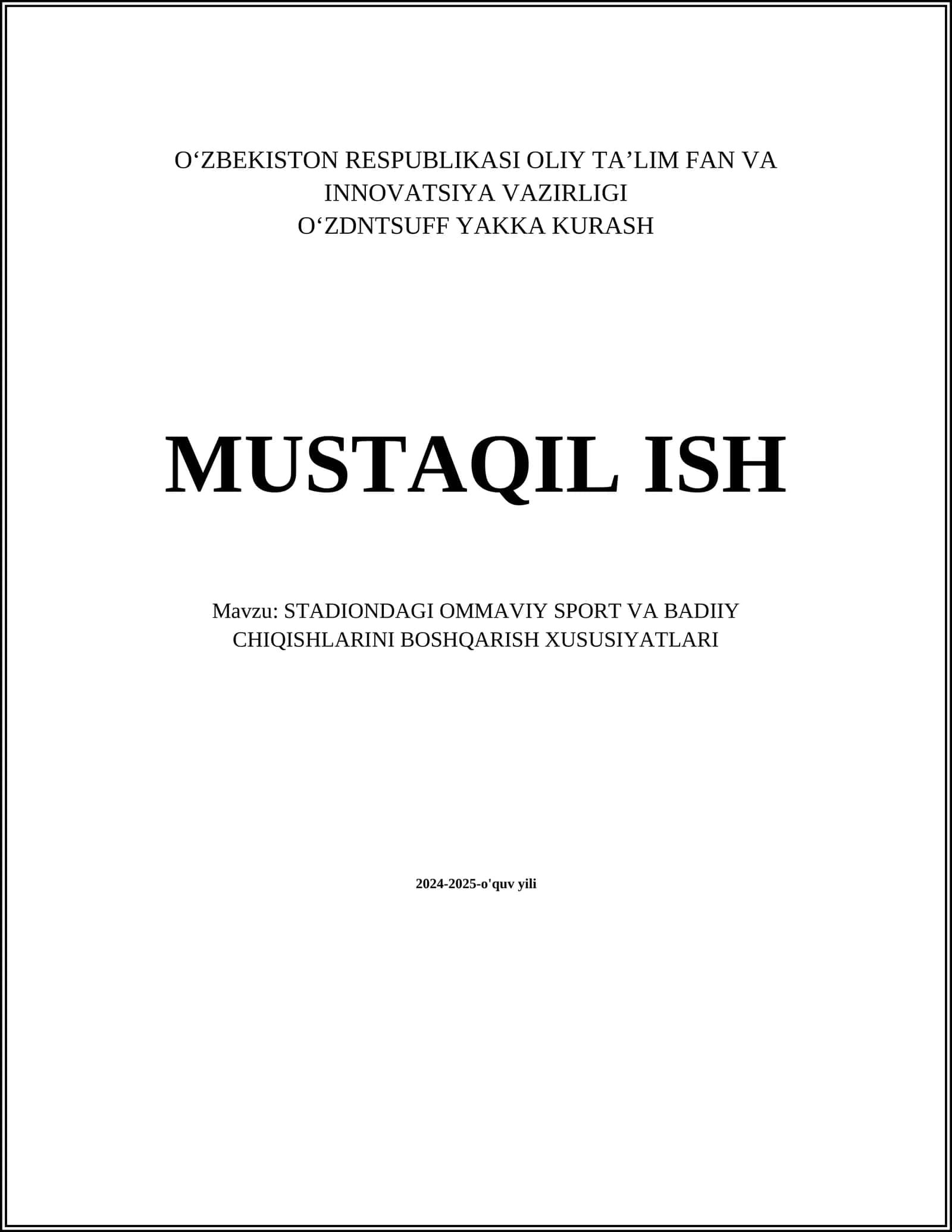 STADIONDAGI OMMAVIY SPORT VA BADIIY CHIQISHLARINI BOSHQARISH XUSUSIYATLARI 1
