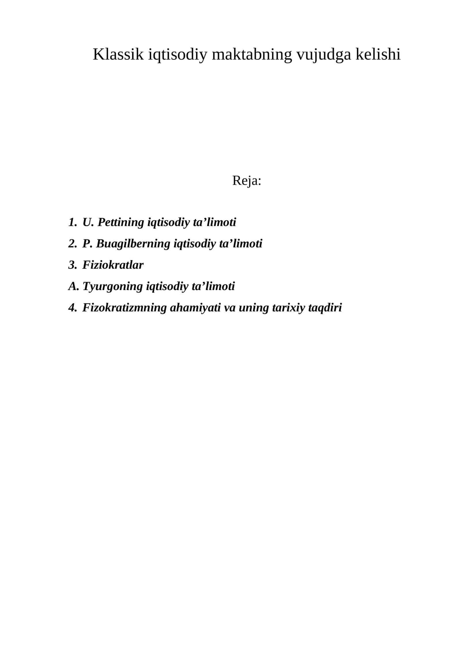 Klassik iqtisodiy maktabning vujudga kelishi 1