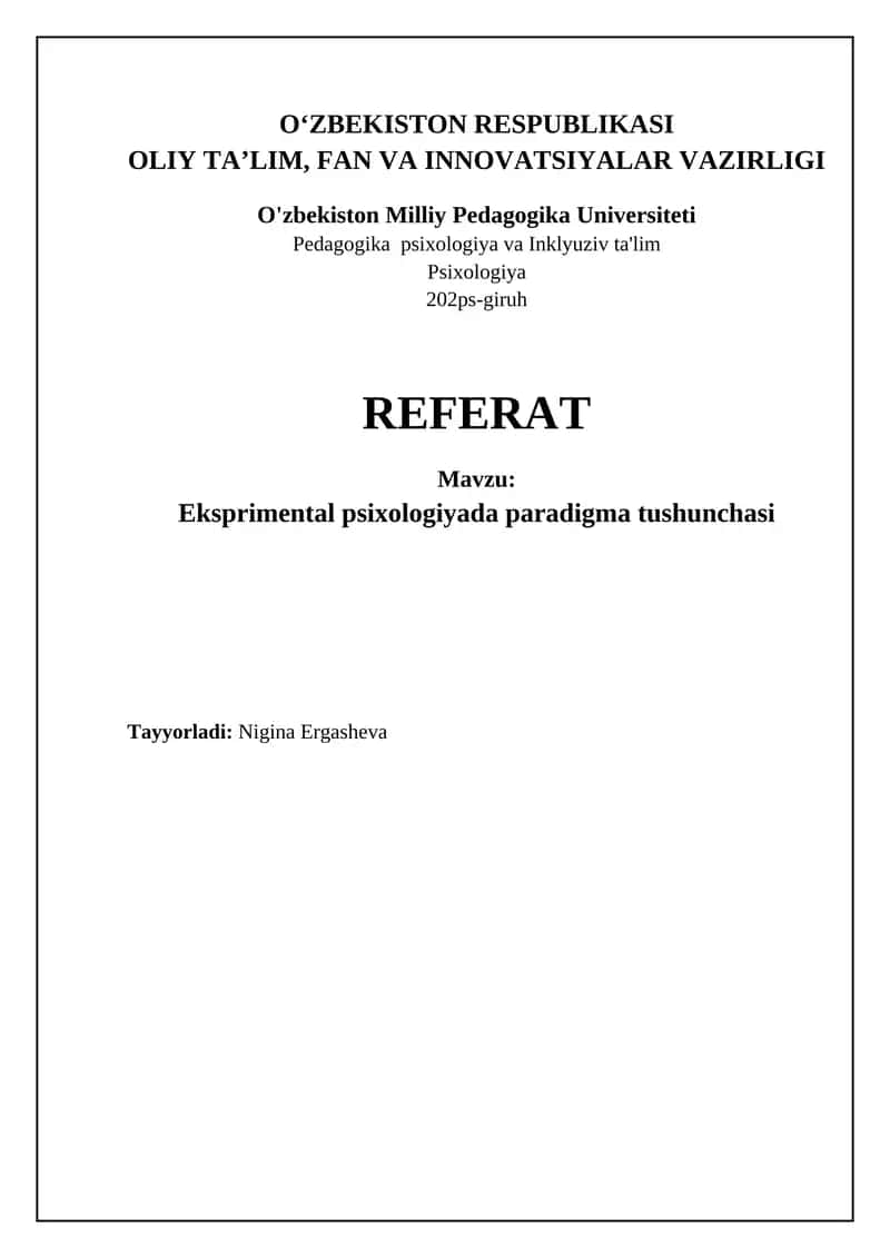 Eksperimental psixologiyada paradigma tushunchasi 1