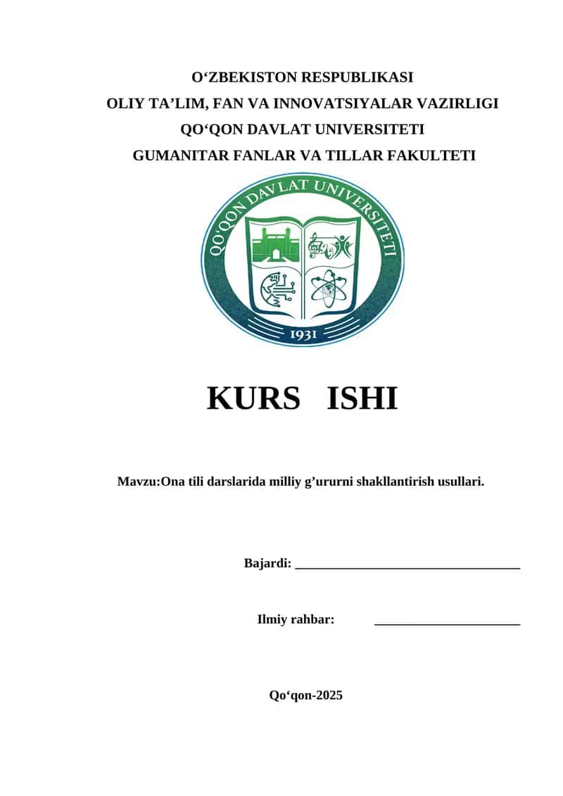 Ona tili darslarida milliy g’ururni shakllantirish usullari. 1