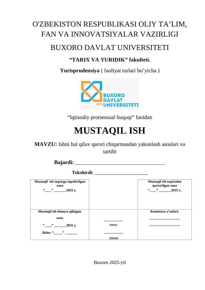 Ishni hal qiluv qarori chiqarmasdan yakunlash asoslari va tartibi 1