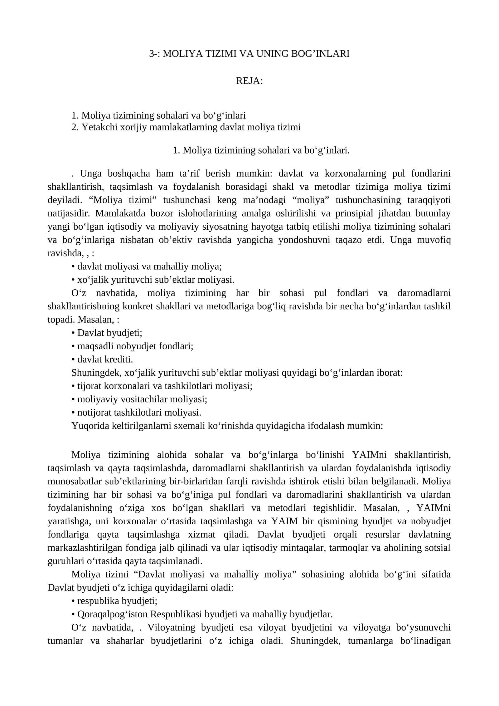Moliya tizimi va uning bo'g'inlari 1