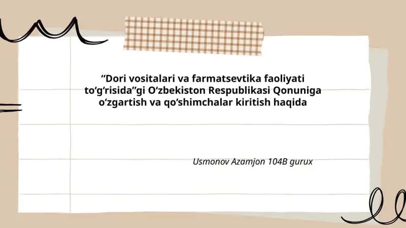 “Dori vositalari va farmatsevtika faoliyati to‘g‘risida”gi O‘zbekiston Respublikasi Qonuniga o‘zgartish va qo‘shimchalar kiritish haqida 1