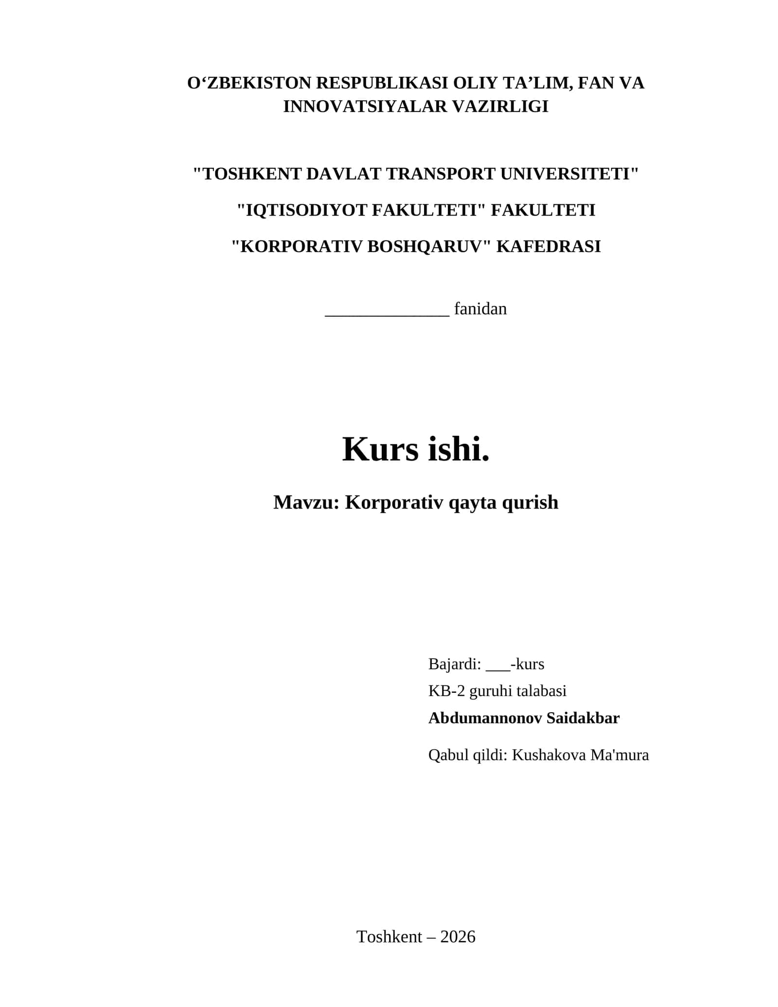 Korporativ qayta qurish 1