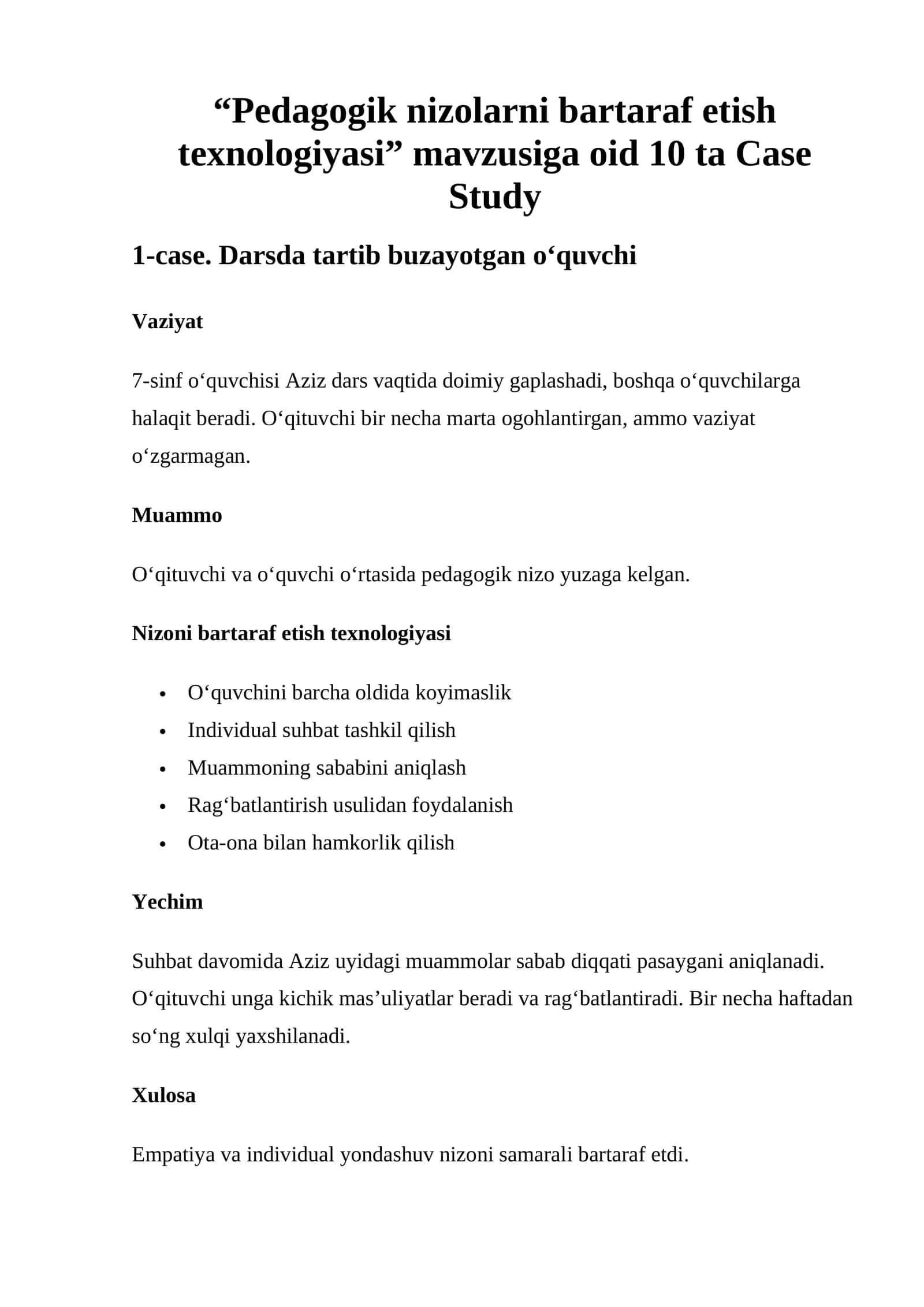 Pedagogik nizolarni bartaraf etish texnologiyasi 1